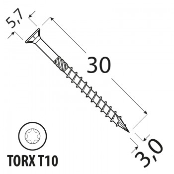 Holzbauschrauben mit Senkkopf CS 3mm - TORX Zink galvanisiert