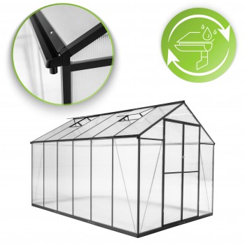 Gewächshaus Gartenhaus Treibhaus Alu Polycarbonat - Verbena II schwarz - 3x2,5m GRINDI - 9