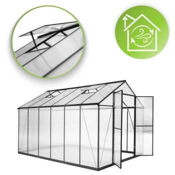 Gewächshaus Gartenhaus Treibhaus Alu Polycarbonat - Verbena II schwarz - 3x2,5m GRINDI - 8
