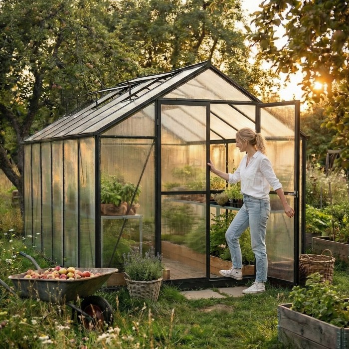 Gewächshaus Gartenhaus Treibhaus Alu Polycarbonat - Verbena III schwarz - 3,6x2,5m GRINDI - 5