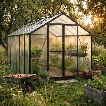 Gewächshaus Gartenhaus Treibhaus Alu Polycarbonat - Verbena III schwarz - 3,6x2,5m GRINDI - 2