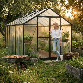 Gewächshaus Gartenhaus Treibhaus Alu Polycarbonat - Verbena III schwarz - 3,6x2,5m GRINDI - 7