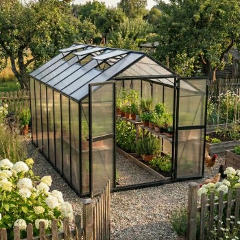 Gewächshaus Gartenhaus Treibhaus Alu Polycarbonat - Verbena III schwarz - 4,2x2,5m GRINDI - 2
