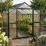 Gewächshaus Gartenhaus Treibhaus Alu Polycarbonat - Verbena III schwarz - 4,2x2,5m GRINDI - 5