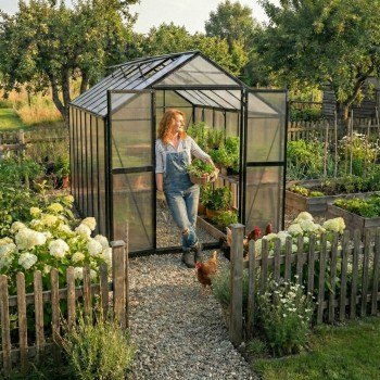 Gewächshaus Gartenhaus Treibhaus Alu Polycarbonat - Verbena III schwarz - 4,2x2,5m GRINDI - 6