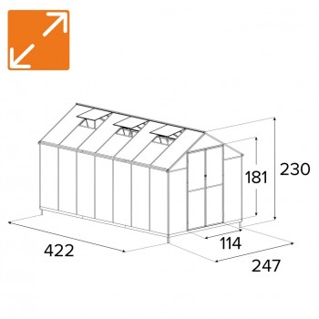 Gewächshaus Gartenhaus Treibhaus Alu Polycarbonat - Verbena III schwarz - 4,2x2,5m GRINDI - 3