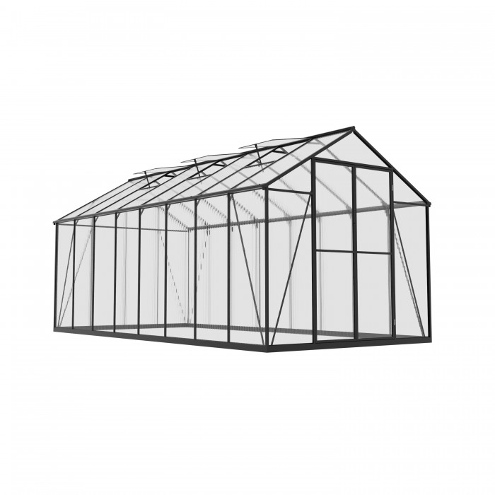 Gewächshaus Gartenhaus Treibhaus Alu Polycarbonat - Verbena V schwarz - 4,8x2,5m GRINDI - 4