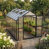 Gewächshaus Gartenhaus Treibhaus Alu Polycarbonat - Verbena V schwarz - 4,8x2,5m GRINDI - 2