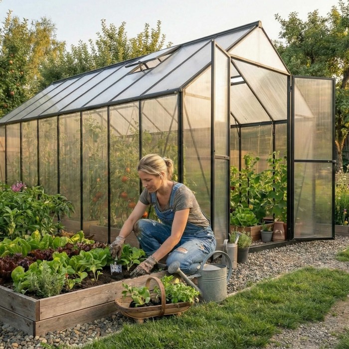 Gewächshaus Gartenhaus Treibhaus Alu Polycarbonat - Verbena V schwarz - 4,8x2,5m GRINDI - 5