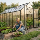 Gewächshaus Gartenhaus Treibhaus Alu Polycarbonat - Verbena V schwarz - 4,8x2,5m GRINDI - 5
