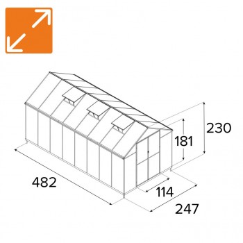 Gewächshaus Gartenhaus Treibhaus Alu Polycarbonat - Verbena V schwarz - 4,8x2,5m GRINDI - 3