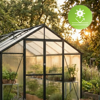 Gewächshaus Gartenhaus Treibhaus Alu Polycarbonat - Verbena II schwarz - 3x2,5m GRINDI - 6