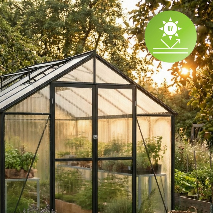 Gewächshaus Gartenhaus Treibhaus Alu Polycarbonat - Verbena II schwarz - 3x2,5m GRINDI - 6