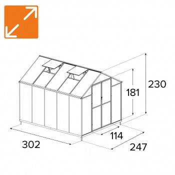 Gewächshaus Gartenhaus Treibhaus Alu Polycarbonat - Verbena II schwarz - 3x2,5m GRINDI - 4
