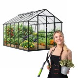 Gewächshaus Gartenhaus Treibhaus Alu Polycarbonat - Verbena III schwarz - 3,6x2,5m GRINDI - 1
