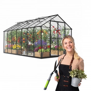 Gewächshaus Gartenhaus Treibhaus Alu Polycarbonat - Verbena III schwarz - 4,2x2,5m GRINDI - 1