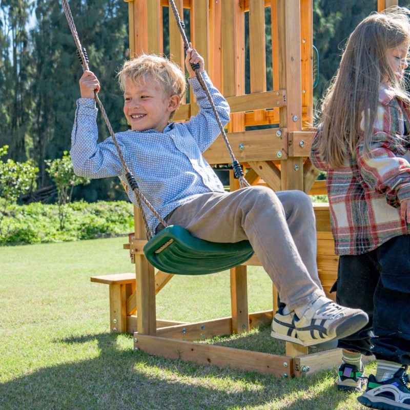 Holzspielplatz für Kinder im Garten mit Schaukel, Rutsche und Kletterwand – 6-in-1 Funland II GRINDI - 6