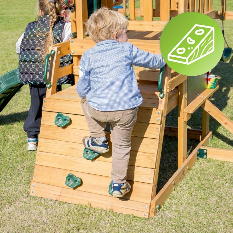 Holzspielplatz für Kinder im Garten mit Schaukel, Rutsche und Kletterwand – 6-in-1 Funland II GRINDI - 11