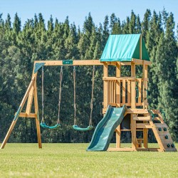Holzspielplatz für Kinder im Garten mit Schaukel, Rutsche und Kletterwand – 6-in-1 Funland II GRINDI - 2