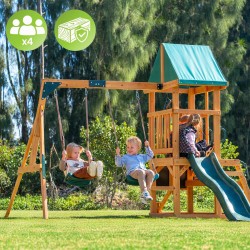 Holzspielplatz für Kinder im Garten mit Schaukel, Rutsche und Kletterwand – 6-in-1 Funland II GRINDI - 8