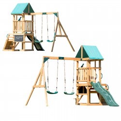 Holzspielplatz für Kinder im Garten mit Schaukel, Rutsche und Kletterwand – 6-in-1 Funland II GRINDI - 17