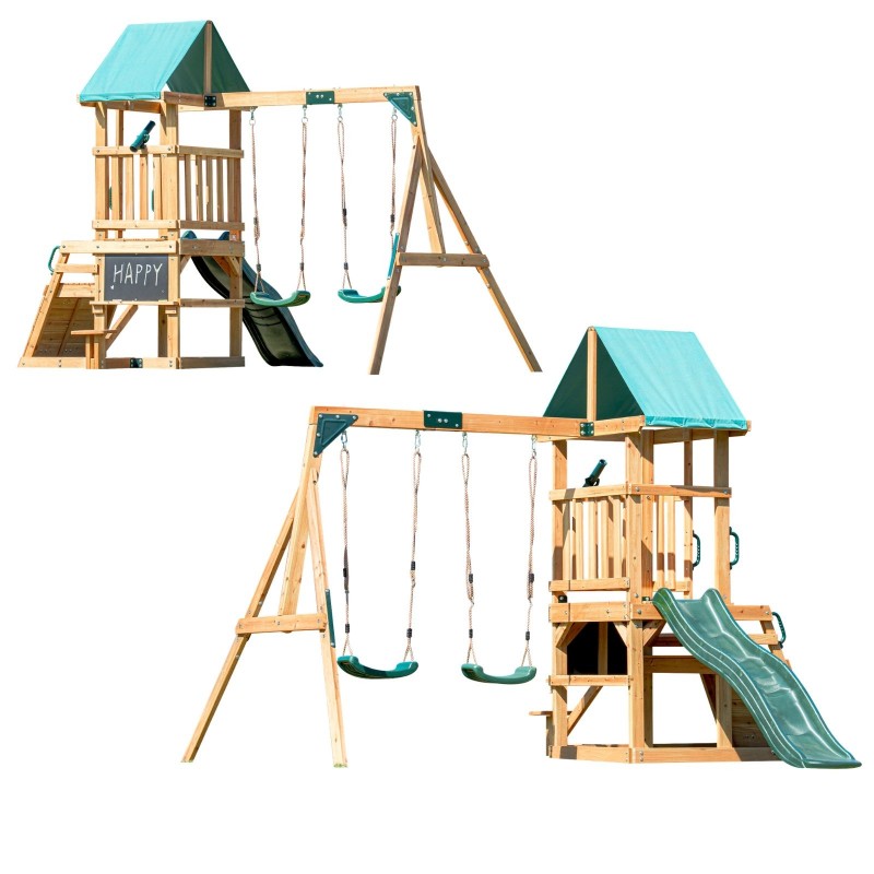 Holzspielplatz für Kinder im Garten mit Schaukel, Rutsche und Kletterwand – 6-in-1 Funland II GRINDI - 17