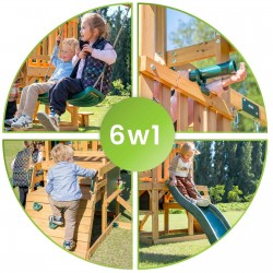 Holzspielplatz für Kinder im Garten mit Schaukel, Rutsche und Kletterwand – 6-in-1 Funland II GRINDI - 5