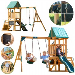 Holzspielplatz für Kinder im Garten mit Schaukel, Rutsche und Kletterwand – 6-in-1 Funland II GRINDI - 16