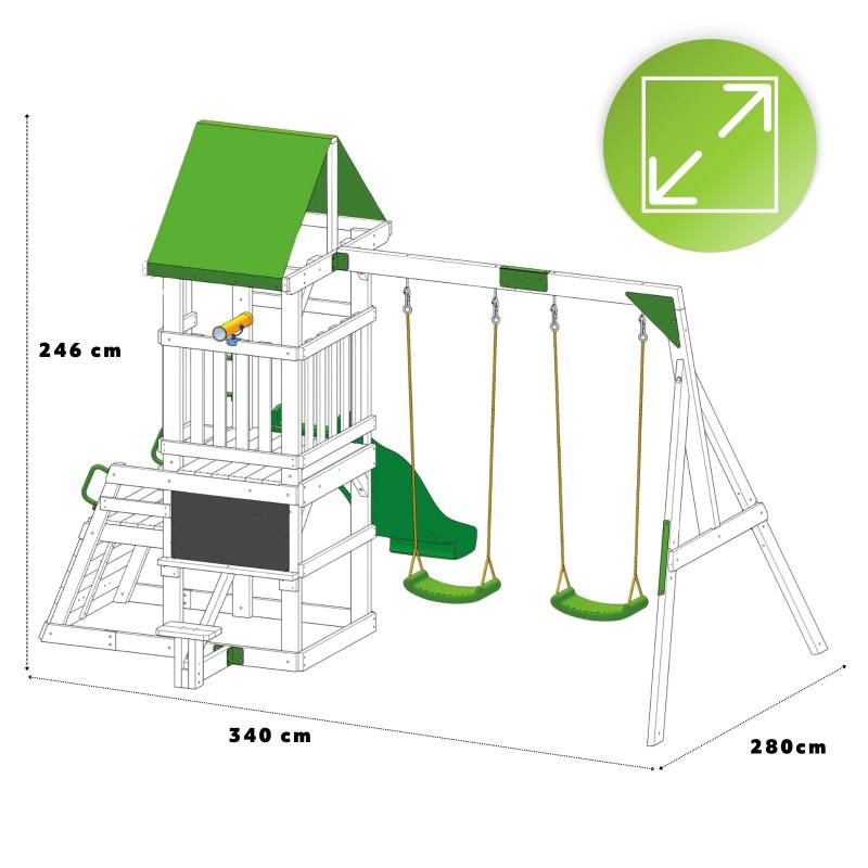 Holzspielplatz für Kinder im Garten mit Schaukel, Rutsche und Kletterwand – 6-in-1 Funland II GRINDI - 3