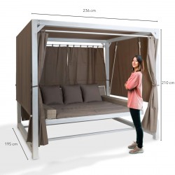 Doppel-Gartenliege mit Sonnendach, Lounge-Pavillon, Gartenschaukel - Sumba I - 236x180x210 braun