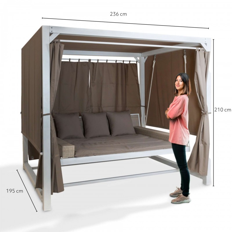 Doppel-Gartenliege mit Sonnendach, Lounge-Pavillon, Gartenschaukel - Sumba I - 236x180x210 braun