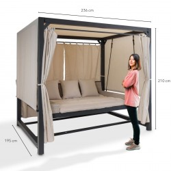 Doppel-Gartenliege mit Sonnendach, Lounge-Pavillon, Gartenschaukel - Sumba I - 236x180x210 beige