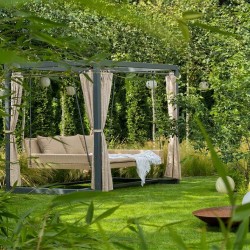 Doppel-Gartenliege mit Sonnendach, Lounge-Pavillon, Gartenschaukel - Sumba I - 236x180x210 beige