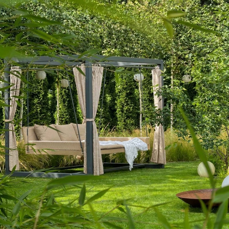 Doppel-Gartenliege mit Sonnendach, Lounge-Pavillon, Gartenschaukel - Sumba I - 236x180x210 beige