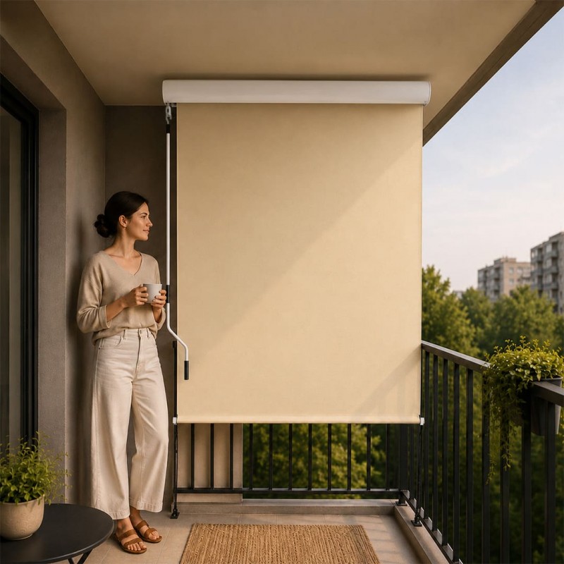 Senkrechtmarkise Außenrollo Sonnenschutzrollo 140x250 - Solano I, Beige