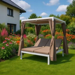 Doppel-Gartenliege mit Sonnendach, Lounge-Pavillon, Gartenschaukel - Kayan I - 207x147x205 braun