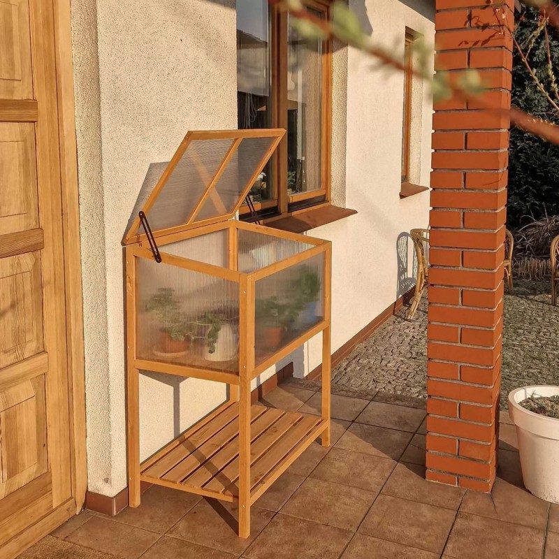 Frühbeet Treibhaus Gewächshaus mit Abdeckung aus Holz - Abelia - 90x50x93