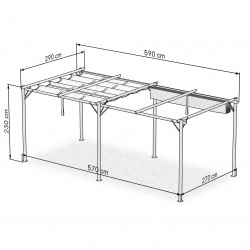 Garten Pergola Pavillon Terrassendach mit einstellbarem Stoffdach - Irda IV 3x6m - 961057