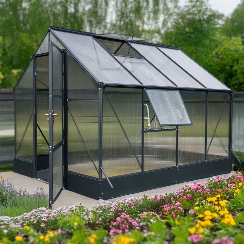 Gewächshaus Gartenhaus Treibhaus Alu Polycarbonat - Lilium I, antracit - 1,9x2,4m