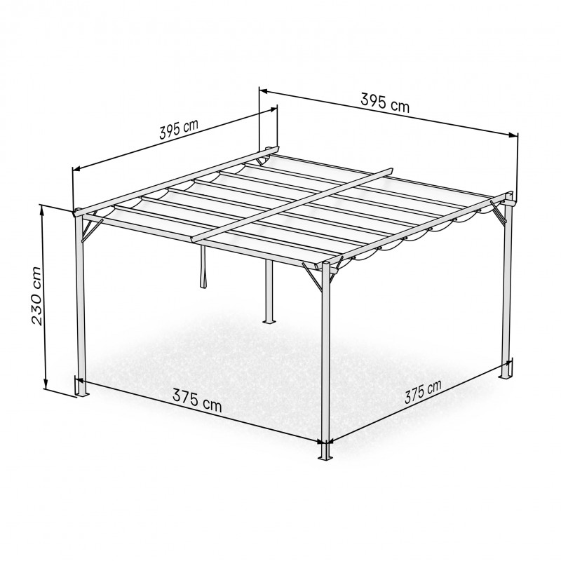 Garten Pergola Pavillon Terrassendach mit einstellbarem Stoffdach - Irda III 4x4m - 961055