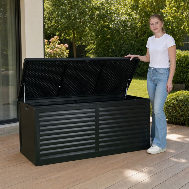 Gartentruhe 490L schwarz mit Sitzgelegenheit - Columba