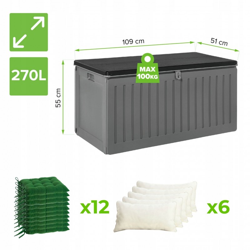 Gartenbox Kissenbox Auflagenbox - Cygnus 270 Liter, dunkelgrau
