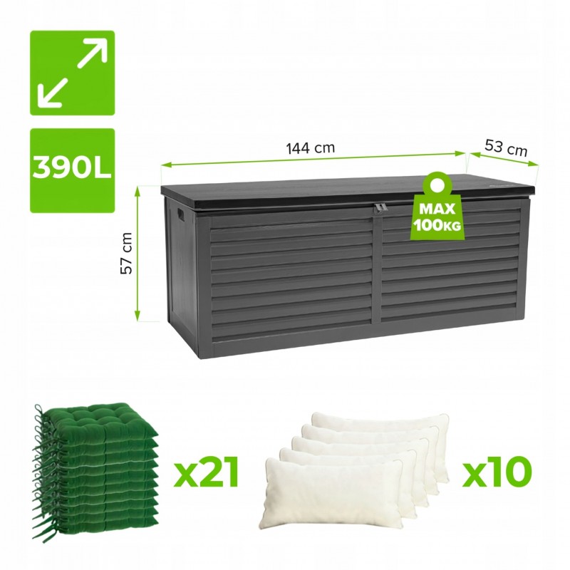 Gartenbox Kissenbox Auflagenbox - Larus 390 Liter - Dunkelgrau