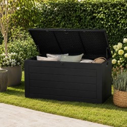 Gartenbox Gartentruhe 680L - schwarz mit Sitzgelegenheit - Padda