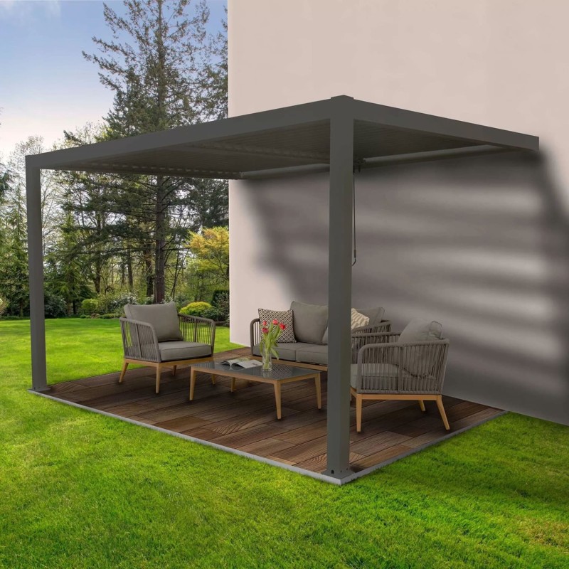 Terrassenpergola aus Aluminium, Wandmontiert, Grau - Kea VII 4x3m