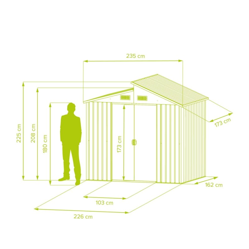 Gerätehaus Geräteschuppen Gartenhaus aus Metall - Ulmus I - 173x235x225 GRINDI IN THE GARDEN - 3