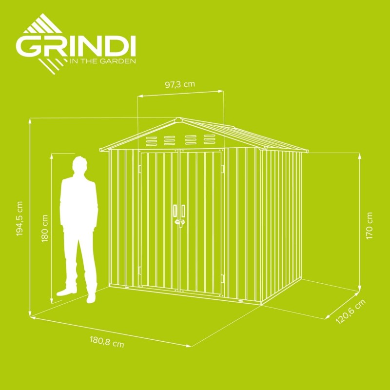 Gerätehaus Geräteschuppen Gartenhaus aus Metall - Sorbus VI - 132x195x195cm GRINDI IN THE GARDEN - 3