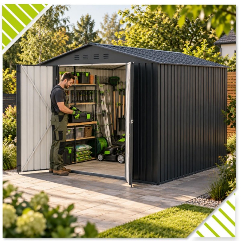 Gerätehaus Geräteschuppen Gartenhaus aus Metall - Sorbus VI - 132x195x195cm GRINDI IN THE GARDEN - 9