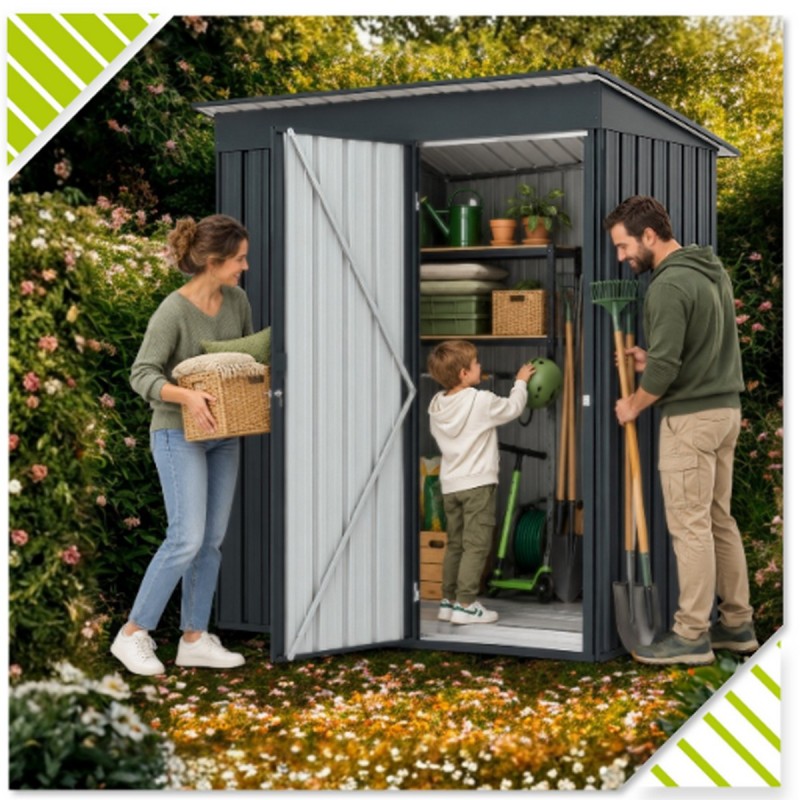 Gerätehaus Geräteschuppen Gartenhaus aus Metall - Tilia II 107x159x187 cm - Grau GRINDI IN THE GARDEN - 6