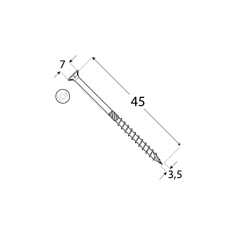 Holzbauschrauben mit Senkkopf CS 3,5mm - TORX Zink galvanisiert DMX - 7